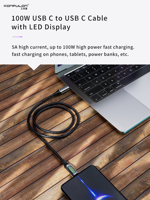 Braided 100W USB C to USB C Charging Cable - 1 metre