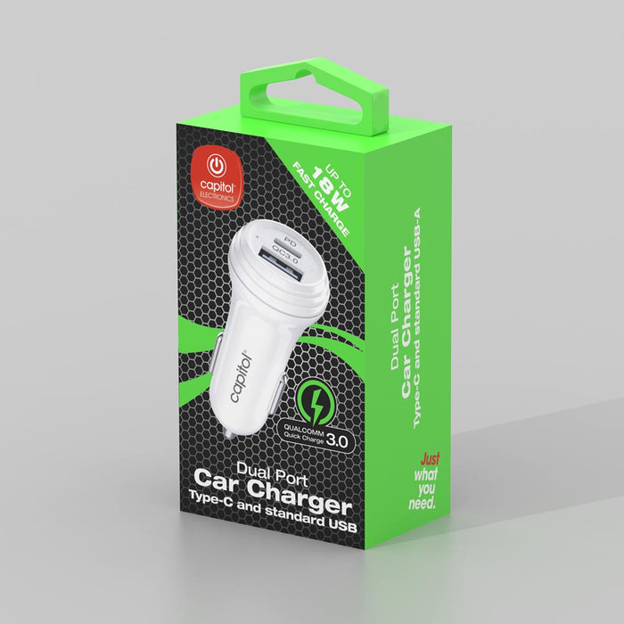 Dual USB-A & USB-C Car Charger (C2677) in packaging